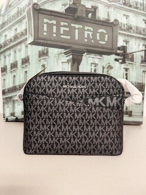 Michael Kors 35H3STVC6V Medium Logo Dome Crossbody Metallic Black Silver